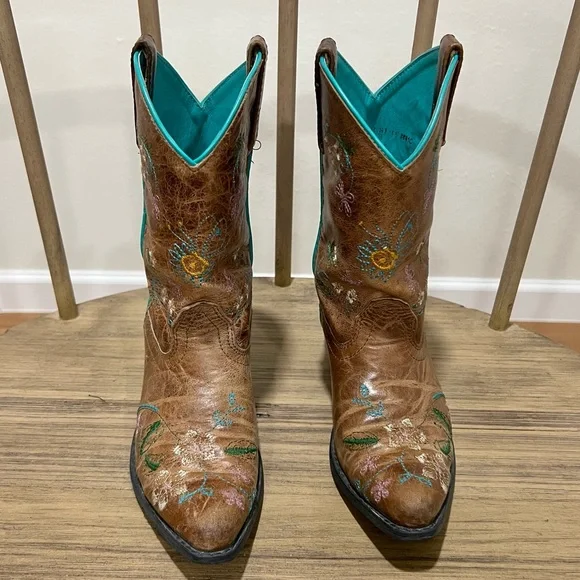Smoky Mountain Florence Snip Toe Boots Leather & Floral Embroidery Girl's Sz. 2 - Picture 3 of 11
